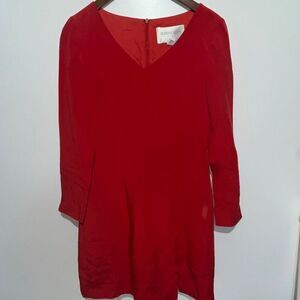 Hugo Buscati Women's Red V-Neck Long Sleeve Silk Blend Mini Sheath Dress Size 2